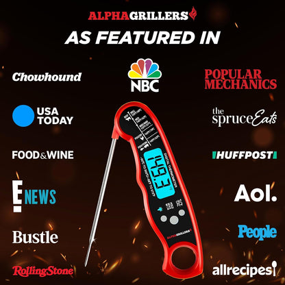 Alpha Grillers Meat Thermometer Digital - Instant Read Food Thermometer for Cooking Grilling BBQ Accessories Kitchen Gadgets Stocking Stuffers for Men Christmas Gifts for Men White Elephant Gifts Him