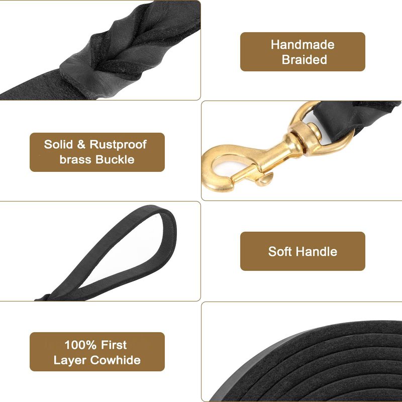 Guiding Star Leather Dog Leash 6ft, Dog Leashes for Large Dogs Heavy Duty, Soft Braided Handmade Leather Training Leash for Large & Medium Dogs (6ftx3/4inch, Black)
