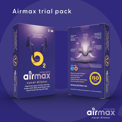 Airmax Nasal Dilator Trial Pack | Anti Snore Device | 76% More Air for Better Breathing & Snoring Relief | Guaranteed Fit (1x Small & 1x Medium)