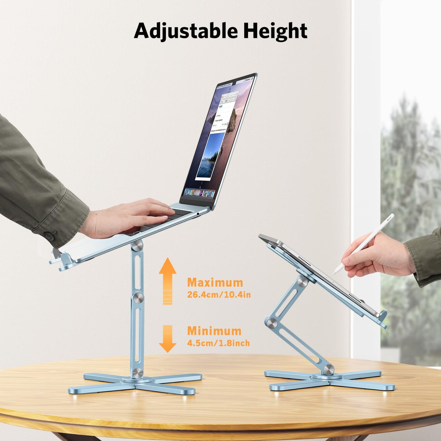 OMOTON 360° Rotating Laptop Stand Riser for Desk, Ergonomic Foldable Computer Stand Adjustable Height Angles for Collaborative Work, Easy Storage Fit Macbooks,All Laptops up to 16 inches, Silver