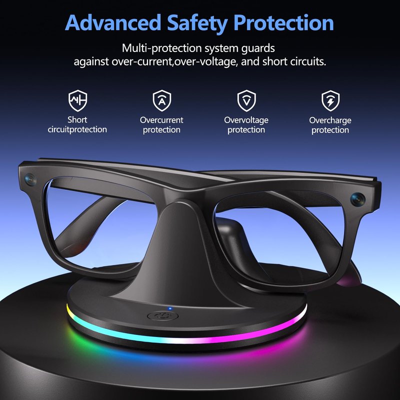 Charging Stand for Ray-Ban Meta Smart Glasses, Portable Quickly Charging Dock with LED for Wayfarer, Headliner, Skyler,Oakley HSTN Charger for Charger Accessories (Black)