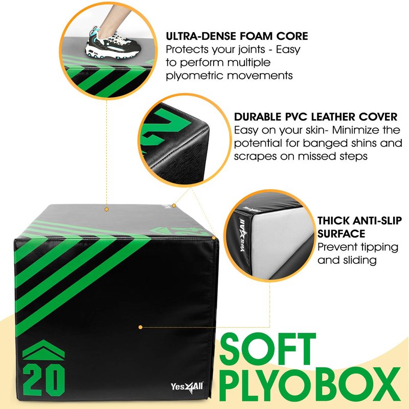 Yes4All 3 in 1 Foam Plyometric Jump Box - Jump Training & Conditioning - Green, A. 30" x 24" x 20" - 16 lbs