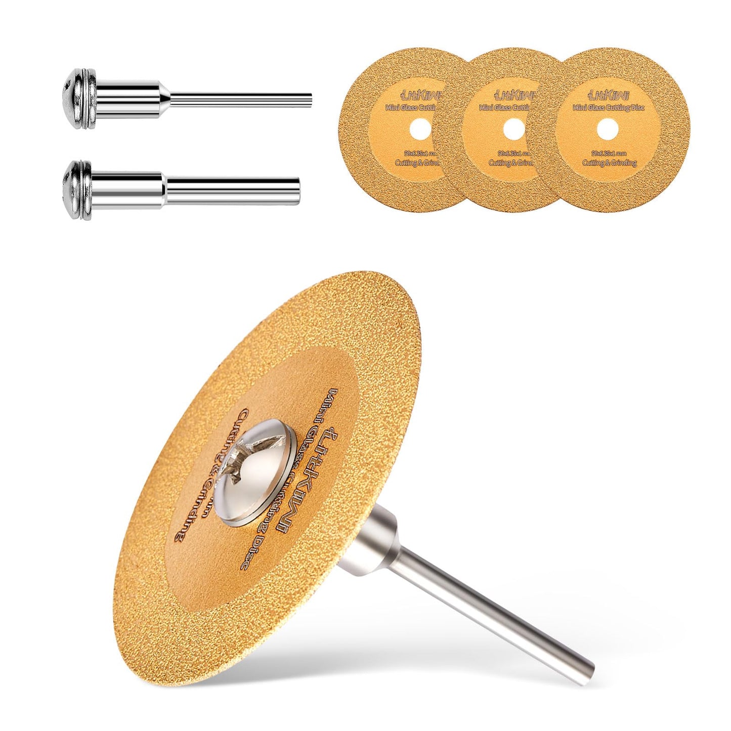 LitKiwi Mini Glasses Cutting Disc,1mm Ultra-Thin Diamond Cutting Blade Wheel,with 2 Sizes Round Mandrels,for Cutting Glass, Jade, Crystal, Ceramics and etc.