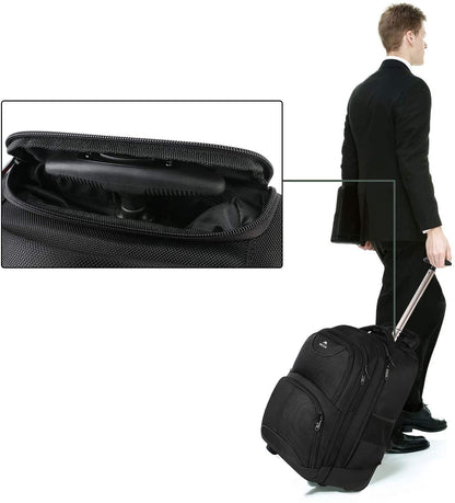 MATEIN Travel Backpack with Wheels, Rucksack with Wheels Cabin Size Wheeled Backpack 17inch Laptop Trolley Business Cabin Bag Carry On Suitcase Hand Luggage School Backpack for Women, Men, Uni, Black