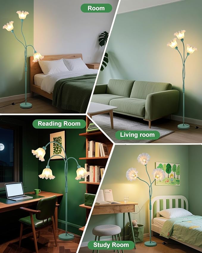 Lightdot Vintage Flower Floor Lamp for Living Room Modern Standing Lamp with DIY Flexible Branch Pole Spring Green Cute Corner Floor Lamps for Kids/Girls' Bedroom