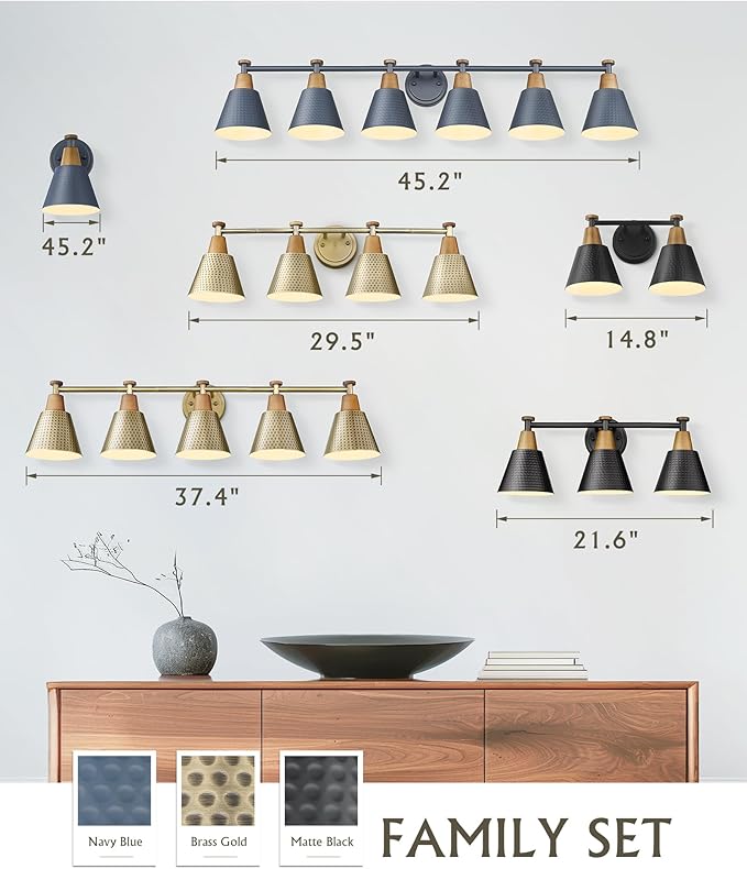 FEMILA Brass Light Fixture Bathroom, 6 Light Brushed Gold Vanity Light, 45.3" Bathroom Lighting Fixture Over Mirror, 4FG59B-6W BG