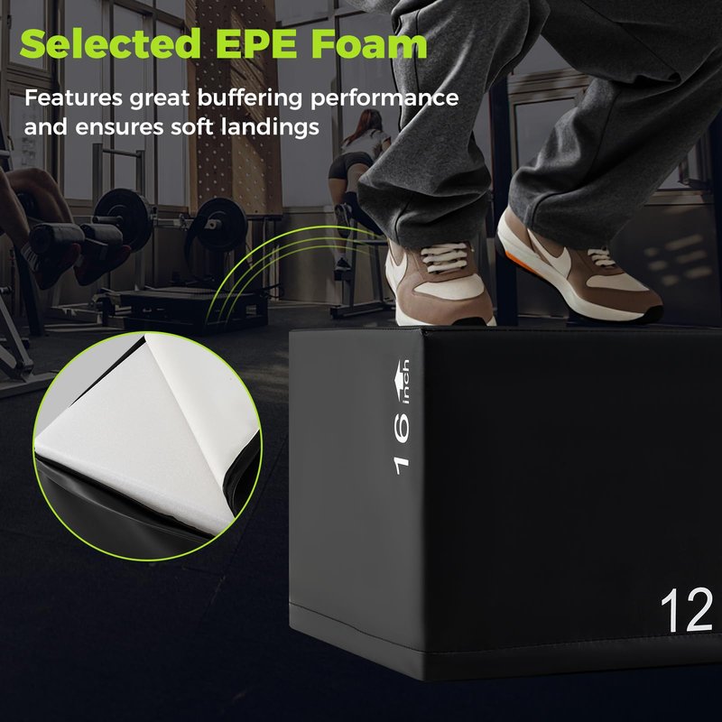 GYMAX Plyometric Jump Box, 3 in 1 Plyo Jumping Training Box with Non-Slip & Easy-to-Clean PU Cover, Heavy Foam Exercise Trainer for Home Gym, Multiple Options (16 x 14 x 12 inch)