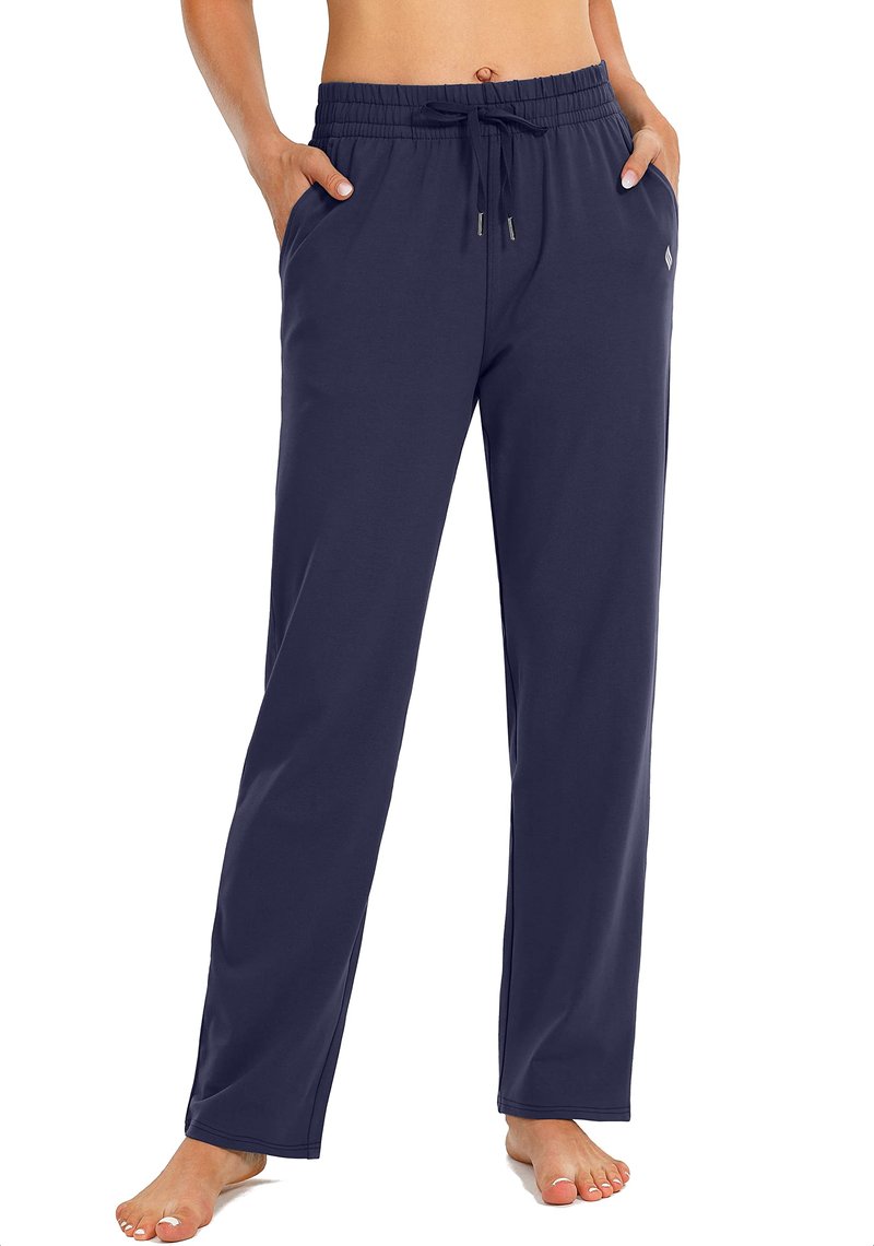 SANTINY Women's Cotton Sweatpants Yoga Lounge Casual Pants Open Bottom Sweat Pants for Women with Pockets (Navy_S)