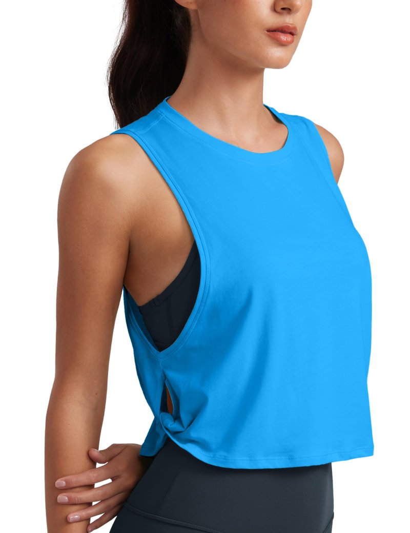 CRZ YOGA Pima Cotton Large Armhole Tank Tops for Women - Workout Sport Athletic Yoga Running Gym Loose Crop Sleeveless Shirts Madagascar Blue X-Large