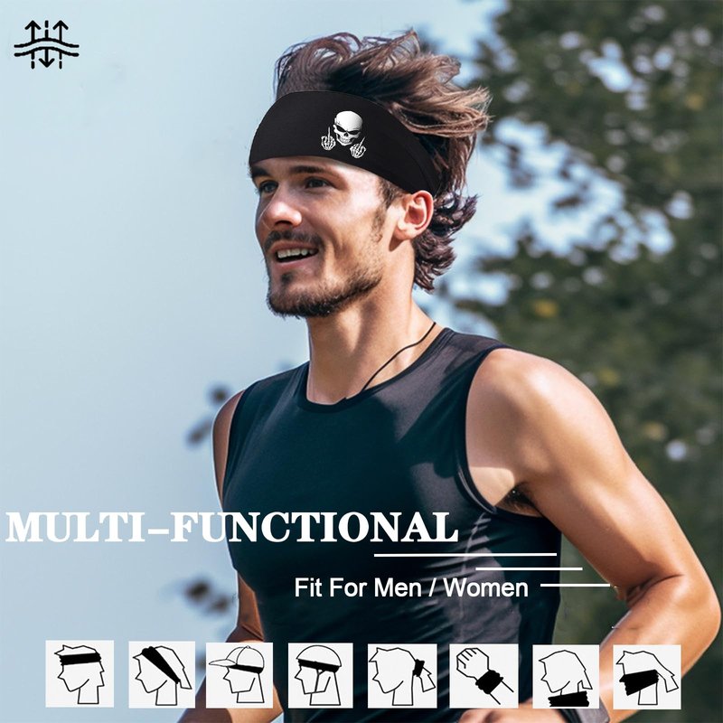 Mens Headbands Sweat Bands 3 Pcs Sweatbands for Men Women Sport Workout Cooling Headbands for Men Running Head Band Hair Band Skull Non Slip Men's Headband for Sweat Yoga Gym Tennis Skateboard Gifts