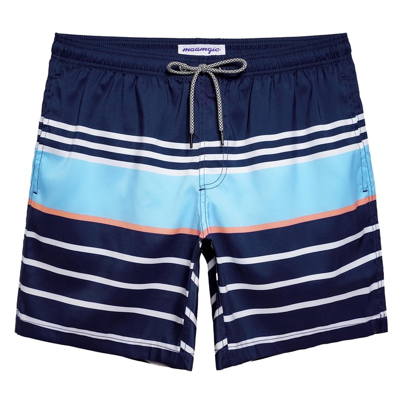 maamgic Mens Swim Trunks Quick Dry Swim Shorts with Mesh Lining Funny Swimwear Bathing Suits 7inch Striped Navy Medium