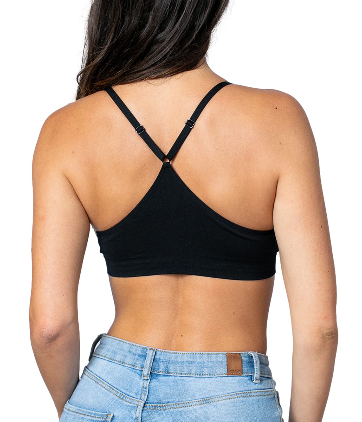 Blue 55 Women's Racerback Bralette Sexy Everyday Basic Deep V-Neck Wireless W/Removable Padding Bra (S/M, Black)