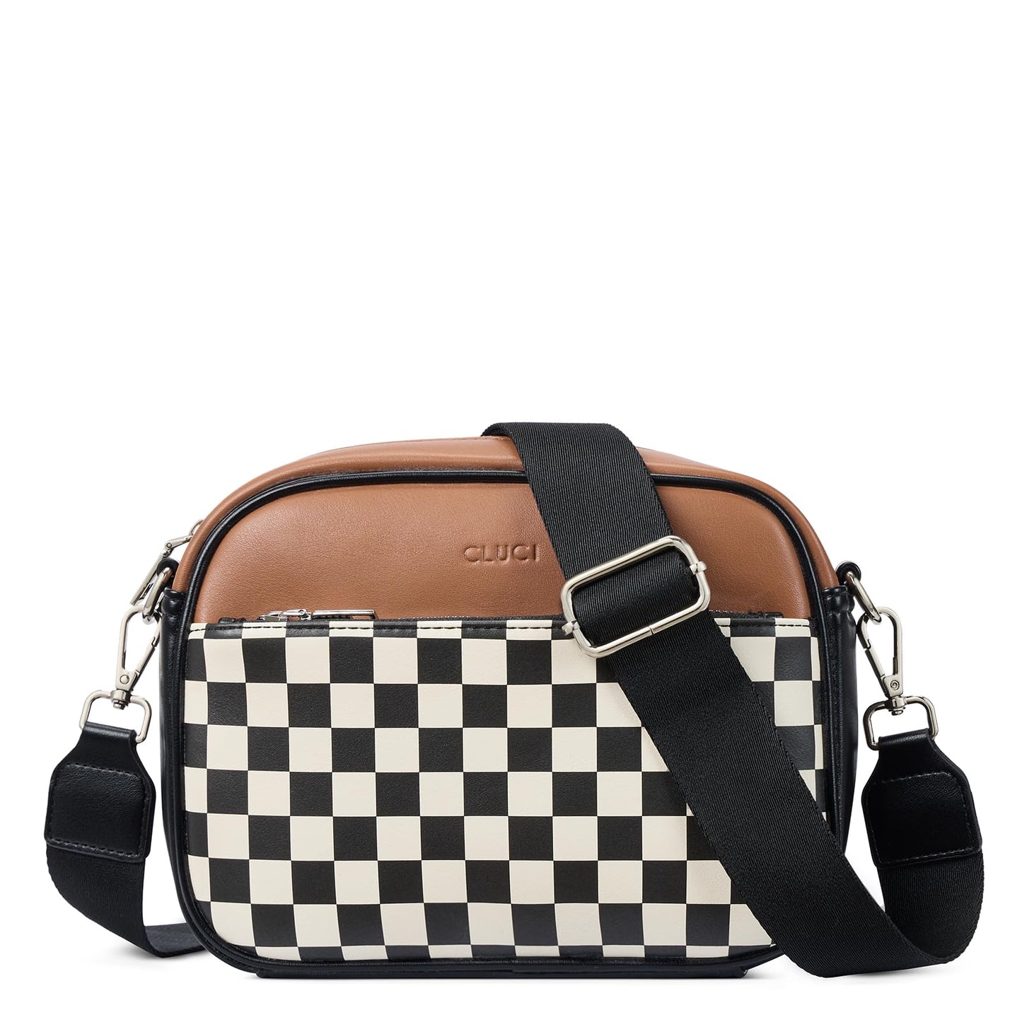 CLUCI Checkered Crossbody Bag for Women,Vegan Leather Shoulder Handbags,Purses for Women with Adjustable Wide Strap