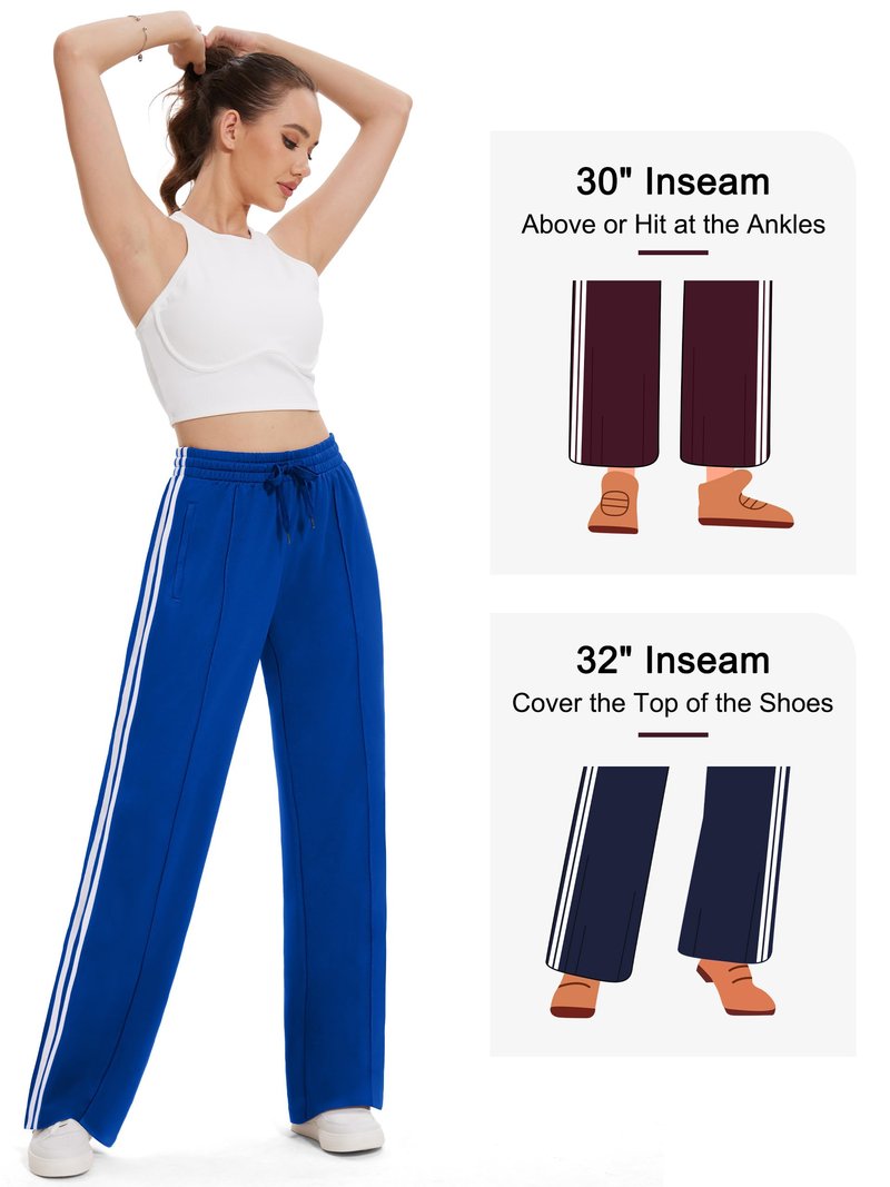 Tapata Petite Women's 28" Inseam Active Track Pants Striped Loose Fit Running Sporty Bottoms Travel Athletic Jogging, Blue, XL