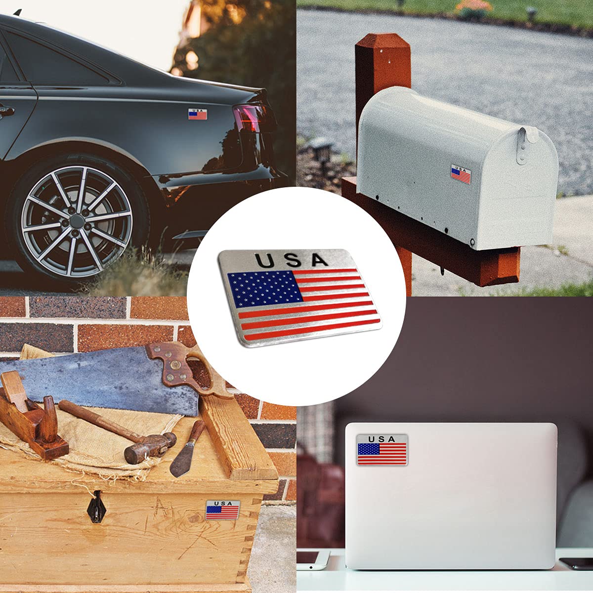 3D Aluminum Alloy American US Flag Decal, 2 PCS 3" X 2" Patriotic Stars Stripe USA Flag Car Stickers for Laptop/Car/Truck/Window/Bumper (Red2)