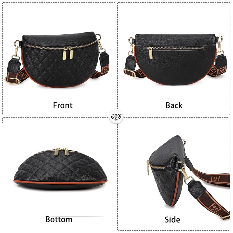 Eslcorri Fashion Waist Packs for Women - Quilted Vegan Fanny Packs Leather Waist Purse Anti Theft Crossbody Belt Bag for Sports Workout Traveling Running Casual - Black