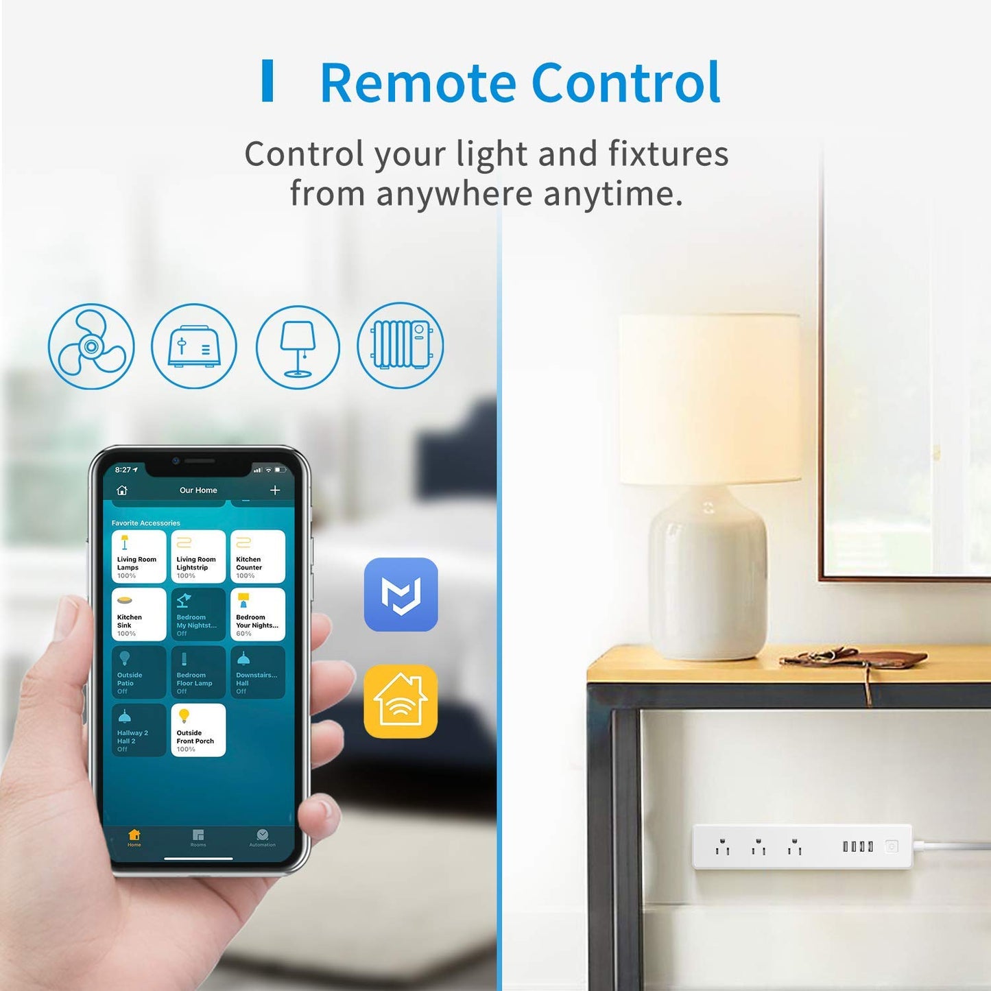 meross Smart Plug Power Strip, WiFi Flat Outlet 15A Compatible with Apple HomeKit, Siri, Alexa, Google Assistant & SmartThings, with 4 AC Outlets & 4 USB Ports, 6 Feet Surge Protector Extender