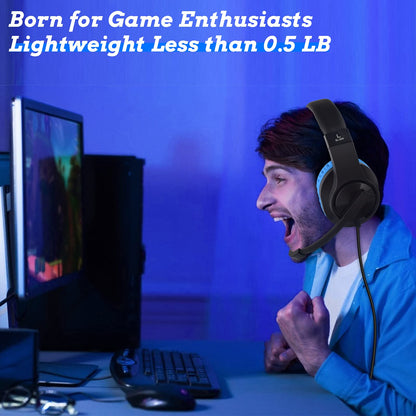 DIWUER Gaming Headset for Nintendo Switch, Xbox One, PS4, Bass Surround and Noise Cancelling 3.5mm Over Ear Headphones with Mic for Laptop PC Smartphones (Blue)