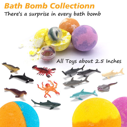 Bath Bombs for Kids with Surprise Inside - 12Pcs Kids Bubble Bath Fizzies with Sea Animal Toys, Gentle Safe for Skin Moisturize. Birthday Christmas Gifts for Boys Girls
