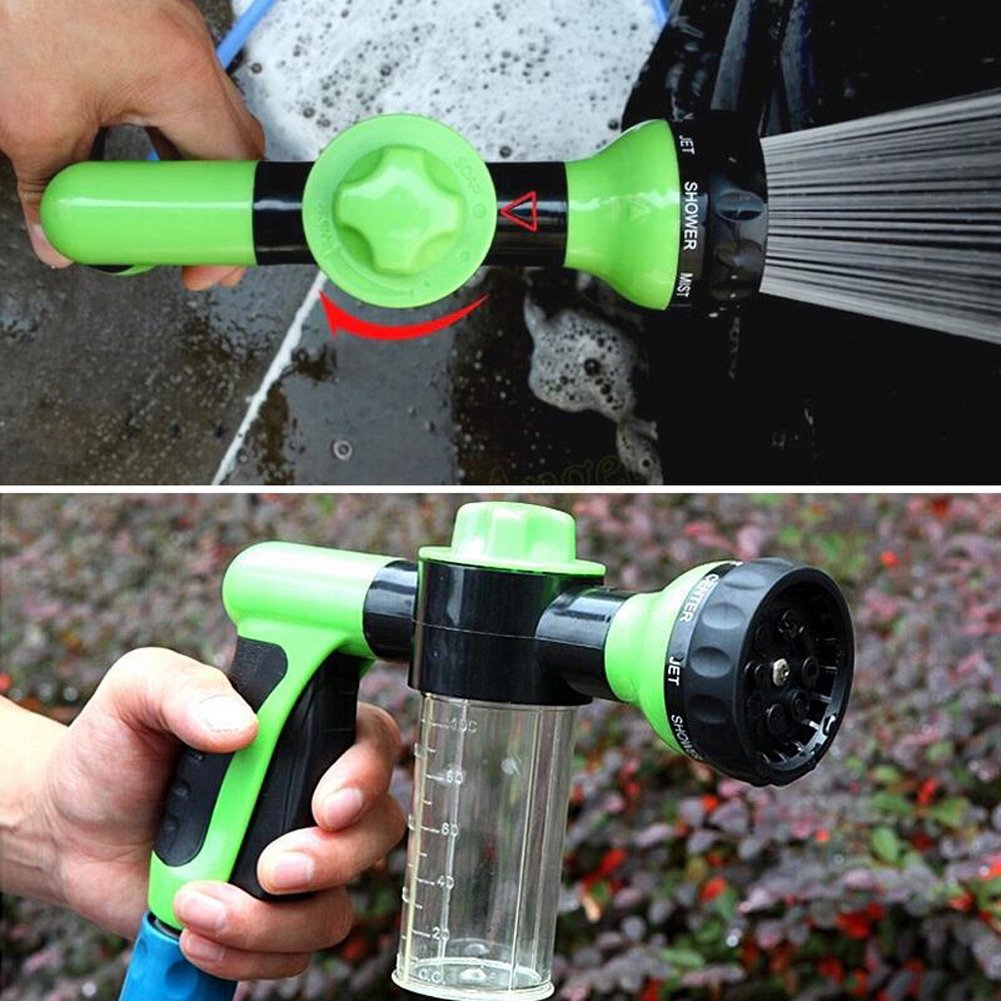 TRIXES Car Cleaning Foam Hose Attachment – Spray Gun Nozzle with Reservoir for Liquid Soap – Jet Wash – Sprinkler Accessory – 8 Watering Modes – Hose Pipe Sprayer with Dispenser