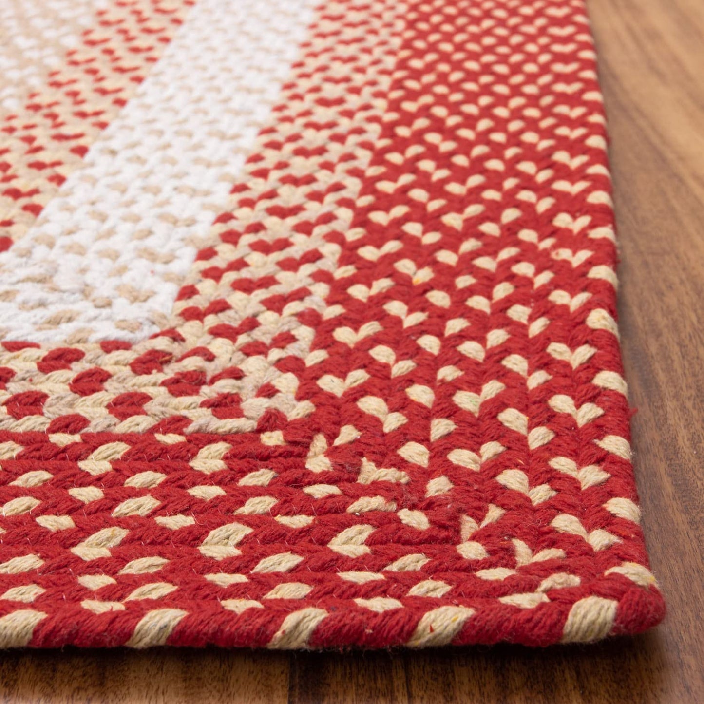 Super Area Rugs 2X3ft Farmhouse Braided Rug - Natural Soft Cotton Carpet for Bathroom, Kitchen, Doorway - Primitive Country Woven Rug - Red/Cream/Ivory