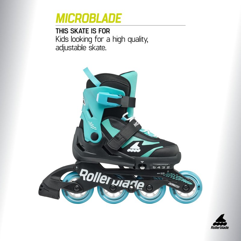 Rollerblade Microblade Kids Adjustable Fitness Inline Skate, Black/Light Blue,Junior, Youth Performance Inline Skates