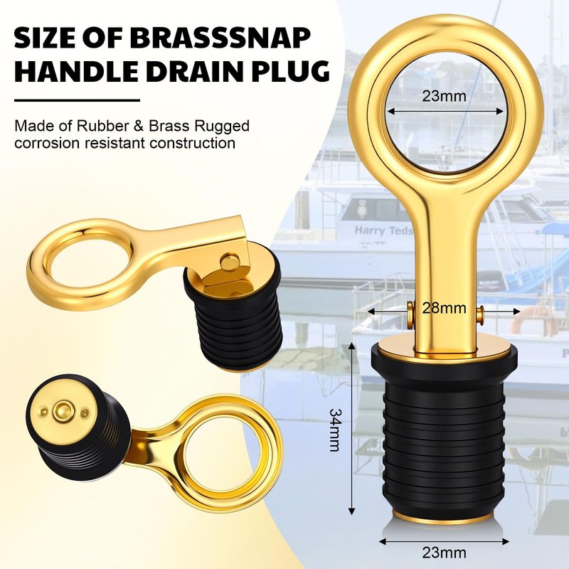 2 Pcs Brass Boat Plug for 1-Inch-Diameter Drains, Boat Drain Plug Locks in Place, Brass Handle