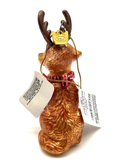 Noble Gems Golden Retriever with Antlers Glass Ornament