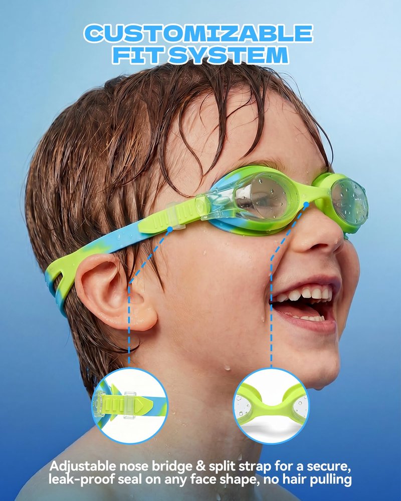 Aegend Swim Goggles for Kids Age 3-8 Anti-Fog Clear Vision Full Protection Goggles Perfect for Toddler Swimming (Green-1 Pack)