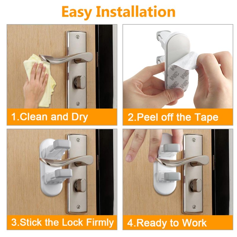 ZENTIVOR Child Safety Door Lever Lock (4 Pack) - No Drill 3M Adhesive Baby Proof for Handles - Easy One Hand Use Stops Kids Toddlers Pets