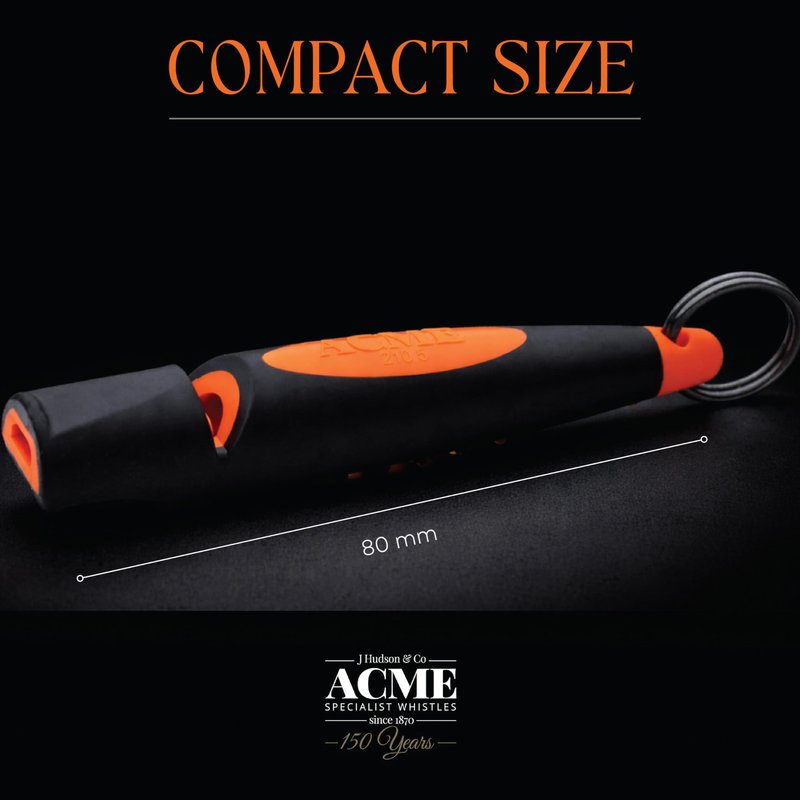 ACME Alpha 210.5 Dog Training Whistle with Enhanced Ergonomic Grip. BPA-Free Plastic. 110 dBA. Standardized Frequency for Smaller Dogs. Weatherproof. Made in the UK (Black on Day Glow Orange)
