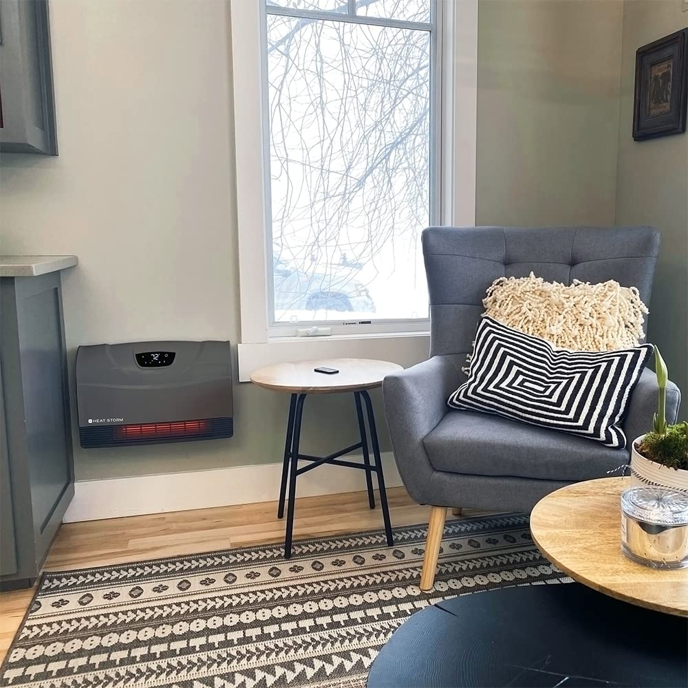 Heat Storm Phoenix HS-1500-PHX, Infrared Space Heater with Attachable Feet, Remote Control, Energy Efficient-750-1500 Watts, Gray Floor or Wall