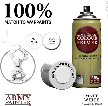 The Army Painter, Matt White Colour Primer, Acrylic Spray paint Matte White 400 ml, Miniature Painting Primer for Wargames, DnD & Warhammer