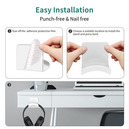 HomeMount Headphone Stand Headset Holder - Adhesive Gaming Headphone Hanger Hook Desk Mount for Most Headphone & Controller (White)