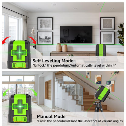 Huepar Laser Level, 100ft Self Leveling Green Cross Line Laser for Picture Hanging, Tile, Decoration & DIY Indoor Construction – 360° Magnetic Base & Battery Included