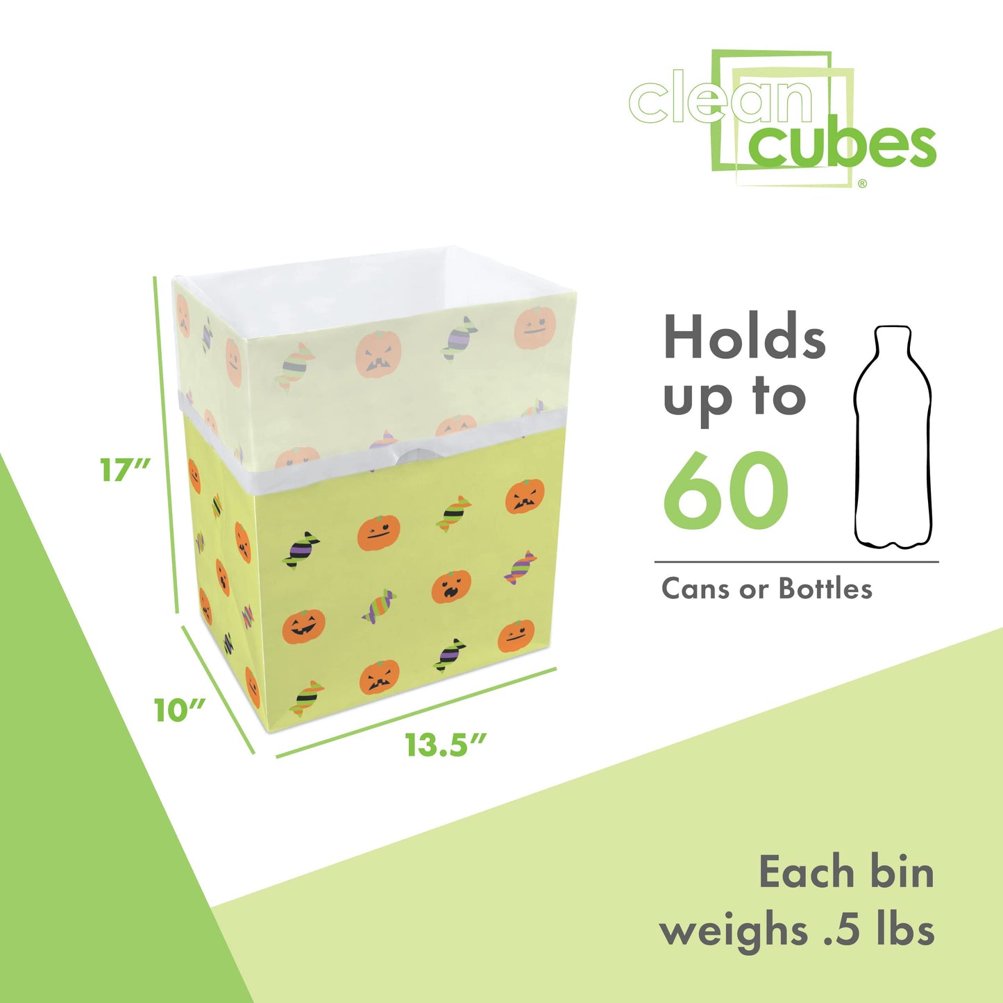 Clean Cubes 13 Gallon Disposable Pop-Up Trash Cans (3-Pack) with Fitted Bags – Foldable Garbage & Recycling Bins for Parties, Events & Kitchen (Halloween, 17" H x 13.5" W x 10" D)