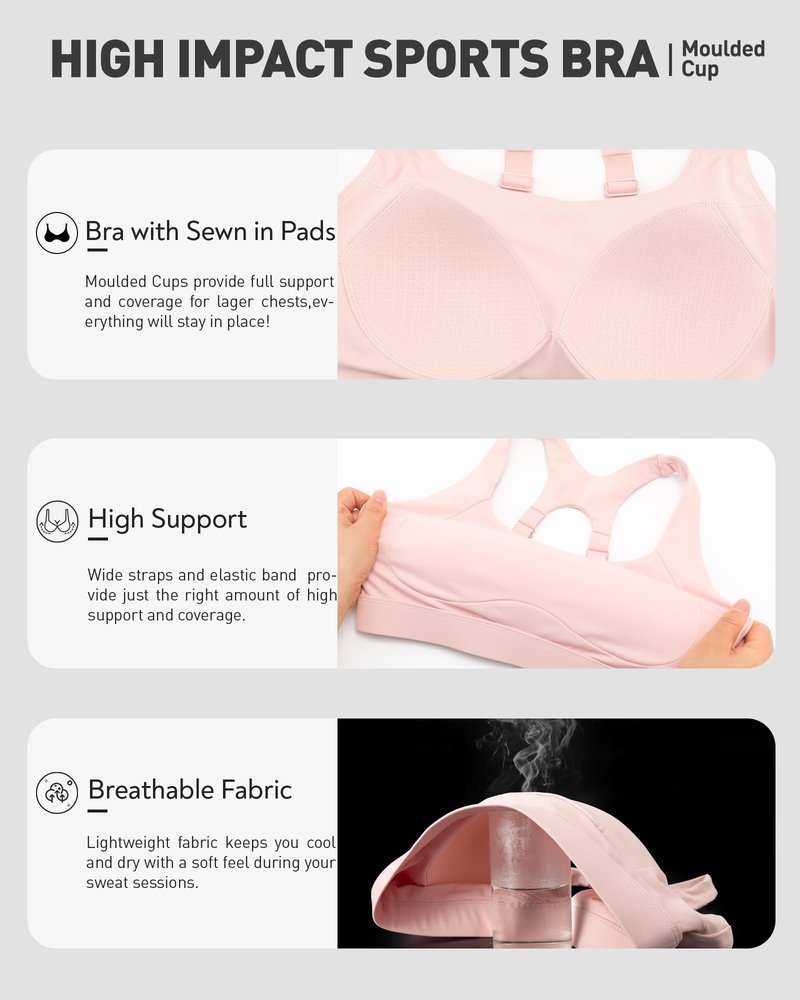 RUNNING GIRL Adjustable Straps Sports Bras for Women High Support, High Impact Molded Cup Sports Bra with Sewn in Pads(WX3185Flush Pink,M)