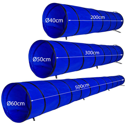 lionto Outdoor Tunnel Robust for Large and Small Dogs, 200 x 40 cm, Foldable Play Tunnel for Children with Pegs Made of Tear-Resistant Material, Stable Agility Tunnel with Practical Carry Bag, Blue