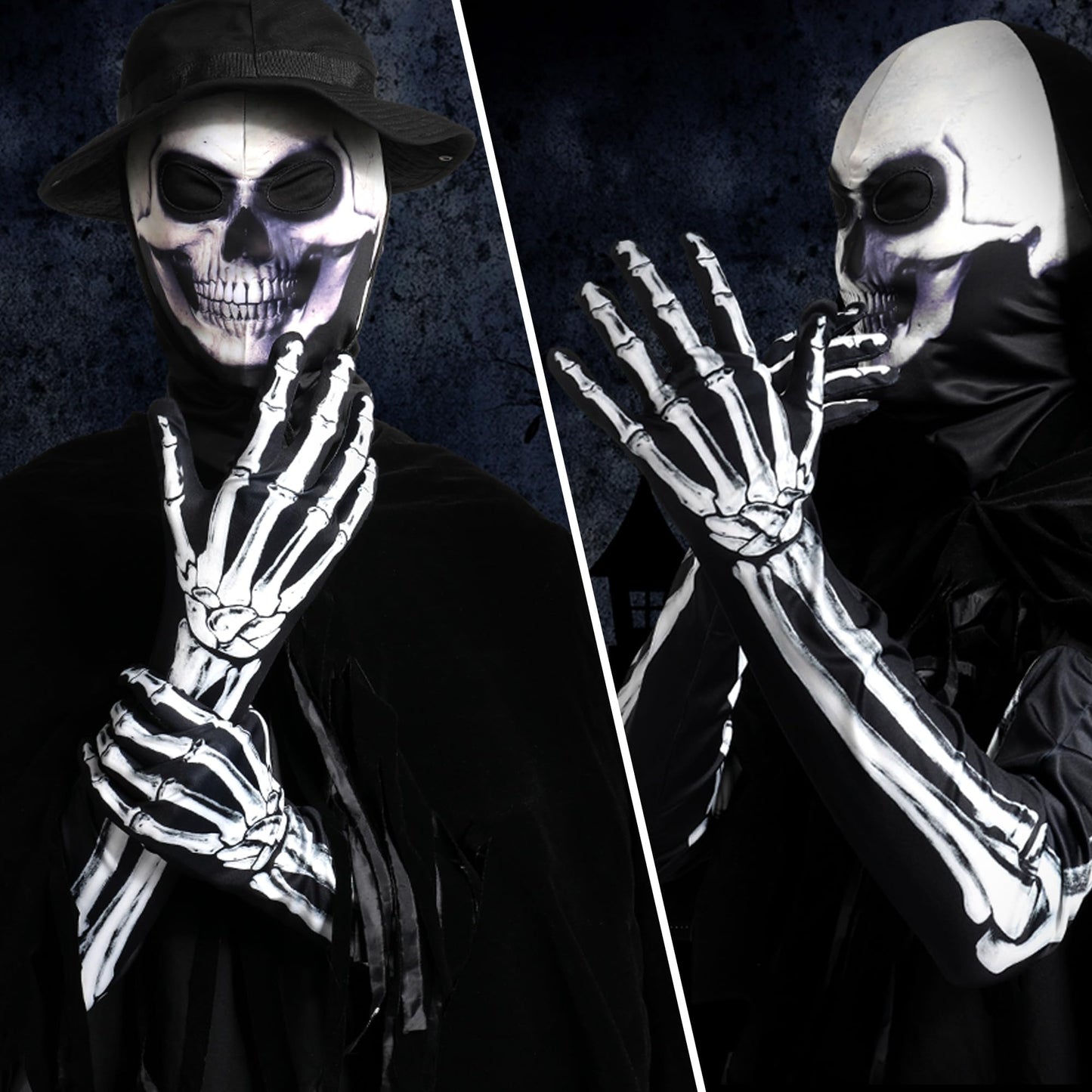 AXBXCX Skeleton Full Finger Wrist Bone Gloves Halloween Long Arm Length Dance Gloves Ghost-XT-03