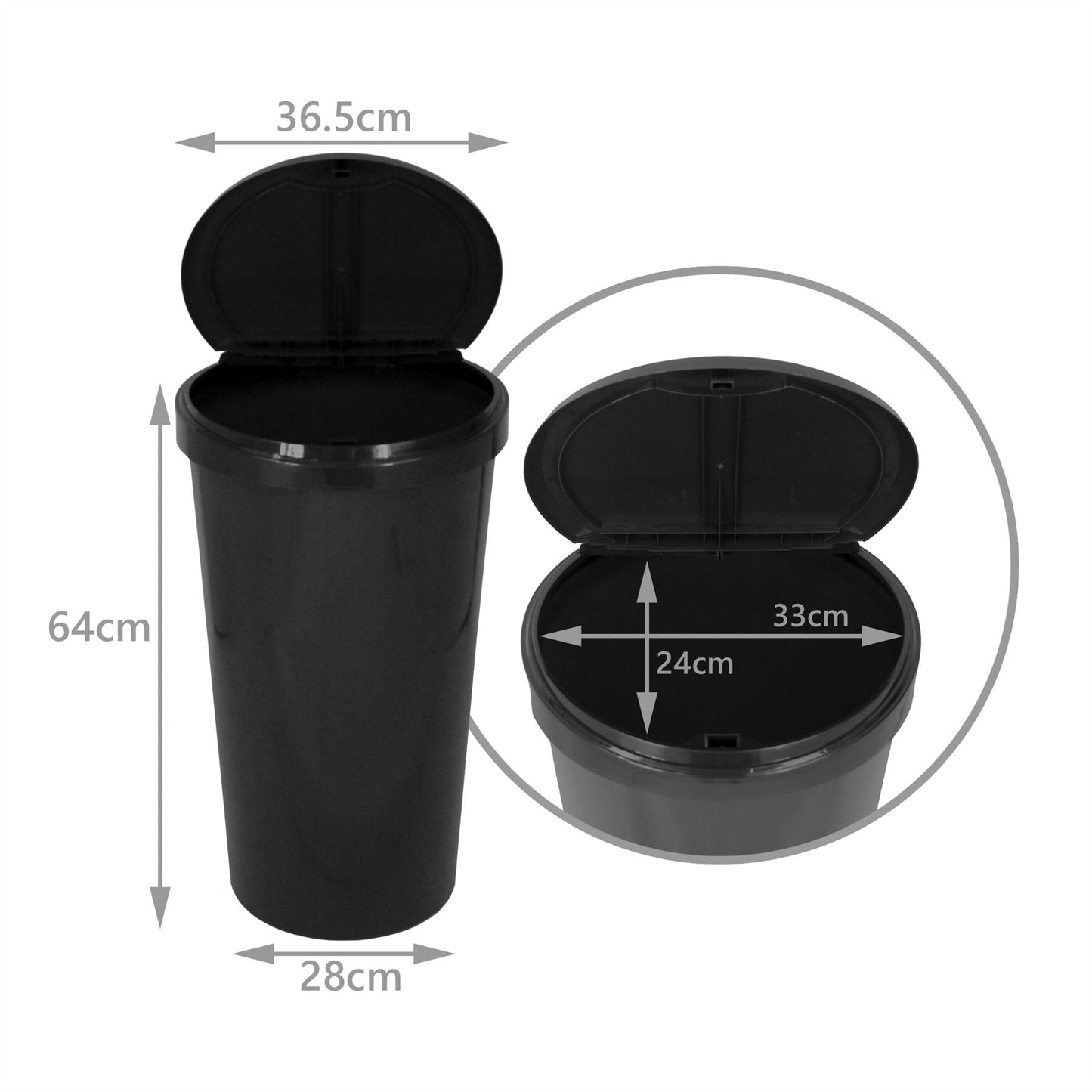 45 Liter 45L TOUCH BIN Colour Bin for Home Garden Office School Kitchen Bathroom Top Bin Portable Pedal Bin Removable Lid BLACK
