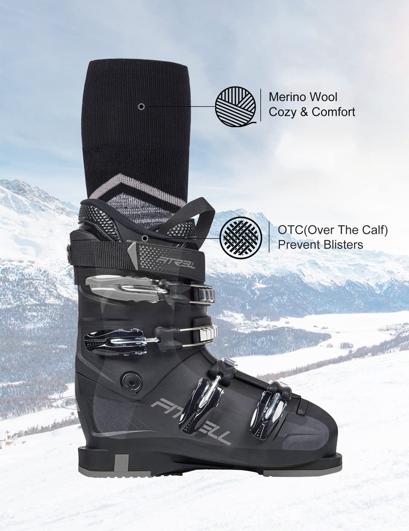 FITRELL 2/3 Pack Merino Wool Ski Socks for Snowboarding, Full Cushioned Winter Thermal Knee-high Warm Socks for Men and Women