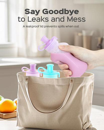 Jelly Ruru Silicone Reusable Baby Food Pouches with Straws, Leakproof Refillable Squeeze Pouches, Dishwasher, Freezer, Microwave Safe, Baby Food Storage for Homemade Puree, Yogurt (one size, Count, 4)