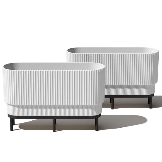 Veradek Demi Series Raised Long Planter for Indoor/Outdoor Use | Made from Plastic & Stone w/Wooden Stand | Modern Patio Décor for Flowers/Shrubs