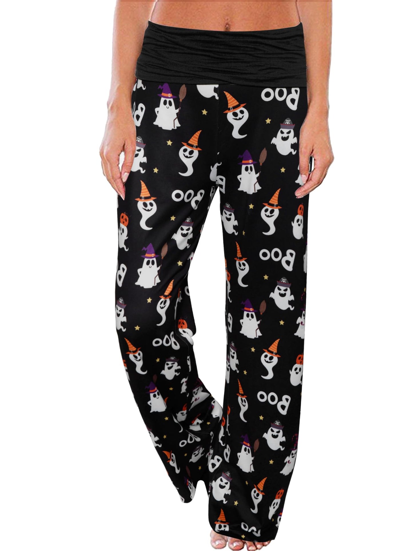 Gracyoga Halloween Pajama Pants Women Casual Comfy Wide Leg Yoga Pants Stretch Floral Print Lounge Palazzo Pants XL