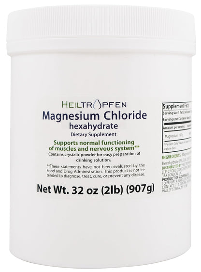 2 Pounds / 907 g Magnesium Chloride Powder | Hexahydrate | Pharmaceutical Grade Ingredients | Crystal Powder | Pure Ph. EUR., BP, USP, 100% - Muscle Pain Relief | Heiltropfen®