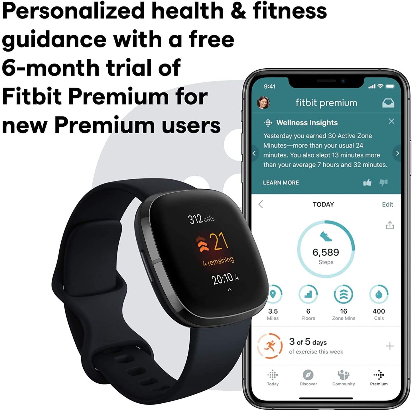 Fitbit Sense Health & Fitness Smartwatch W/GPS, Bluetooth Call/Text, Heart Rate SpO2, ECG, Skin Temperature & Stress Sensing (S & L Bands, 90 Day Premium Included) International Version (Graphite)