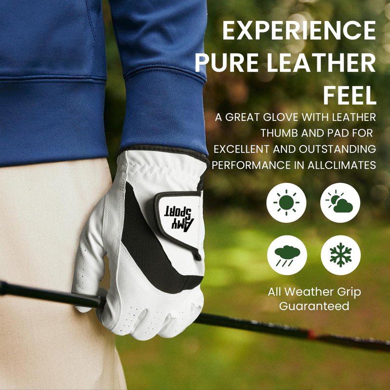 Amy Sport Golf Gloves Men Right Handed Golfer Left Hand 3 Pack PU Leather All Weather Grip Soft Breathable Flexible for Mens