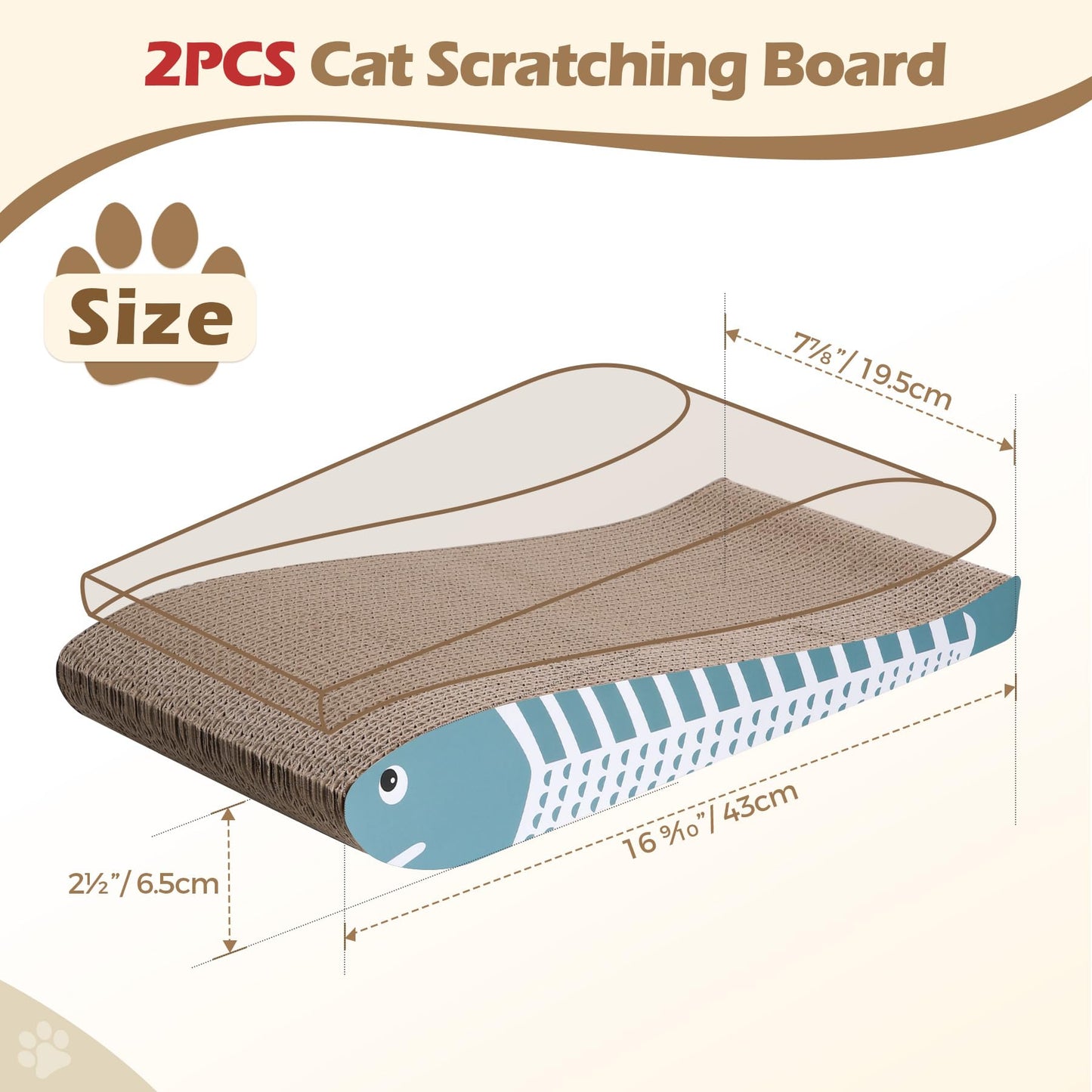 ComSaf Cat Scratching Board 2 Pack, Curved Scratcher Cardboard, Double-Sided Pad for Long Lasting Use, Cute Scratching Mat for Kitty (Blue)