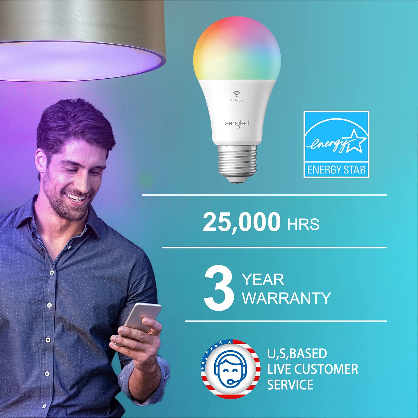 Sengled WiFi Color Changing Light Bulb, Alexa Smart Light Bulbs that Compatible with Alexa & Google Assistant, A19 RGB No Hub Required, 75 W Equivalent 800LM CRI>90, Set of 4