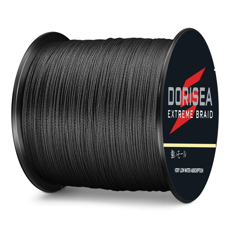 Dorisea Extreme Braid 100% Pe Black Braided Fishing Line 109Yards-2187Yards 6-550Lb Test Fishing Wire Fishing String Incredible Superline Zero Stretch (1000m/1093Yards 10lb/0.14mm)